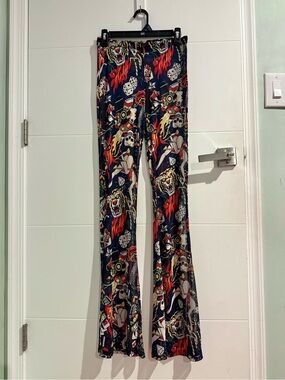 Women's Printed Flared Pants - Black Multi